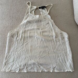 Kendall & Kylie White Lace-Trim Halter Tank Top